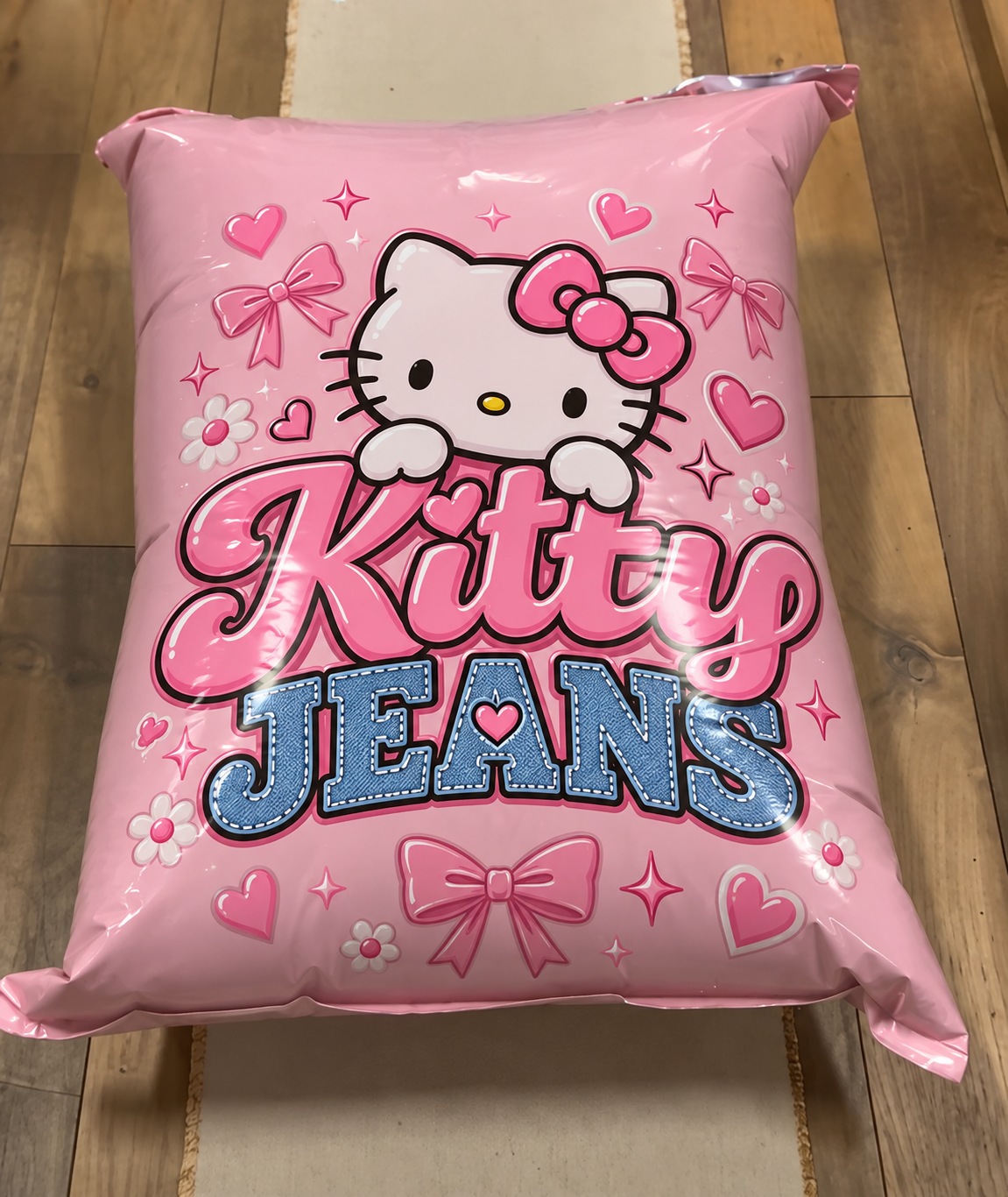 Kitty Jeans in a pink window box